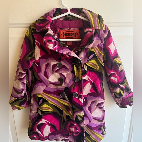 Little Girls Missoni for‎ Target Floral Velvet Button Purple Pink Peacoat 18/24M - Picture 2 of 8